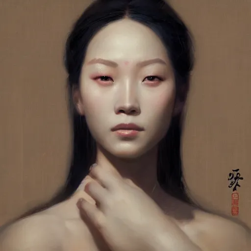 Prompt: A portrait of a Chinese beauty, ancient art, art by greg rutkowski, matte painting, trending on artstation