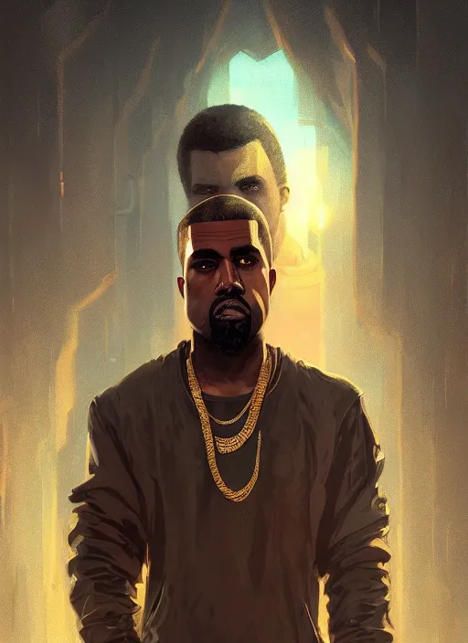 Image similar to highly detailed portrait kanye west gta v stephen bliss unreal engine fantasy art by greg rutkowski loish rhads ferdinand knab makoto shinkai lois van baarle ilya kuvshinov rossdraws tom bagshaw global illumination radiant light detailed intricate environment