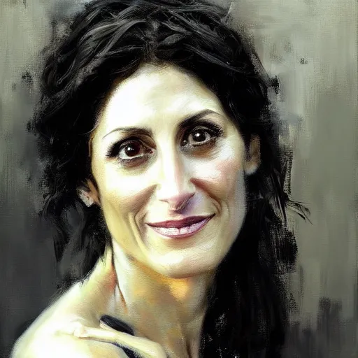 Image similar to face protrait of lisa edelstein, realistic, ultrahd, jeremy mann painting