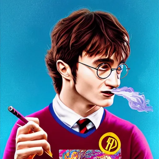 Image similar to harry potter smoking weed and being high as a kite, Pixar style, by Tristan Eaton Stanley Artgerm and Tom Bagshaw.