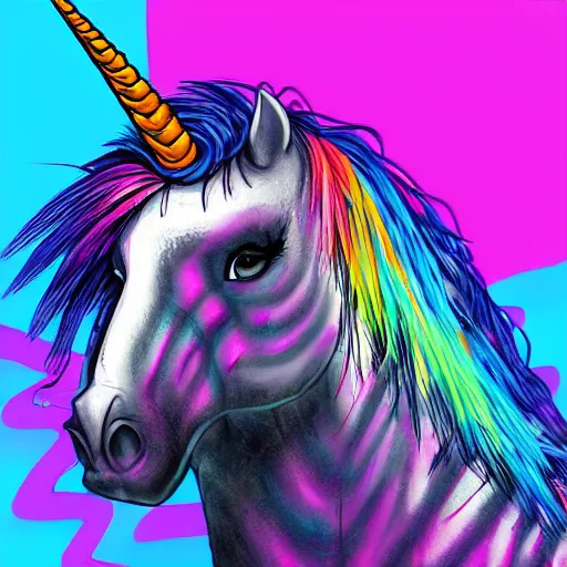 Prompt: digital ilustration of a punk rock unicorn with a mohawk, vibrant, colorful , deviantArt, artstation, artstation hq, hd, 4k resolution