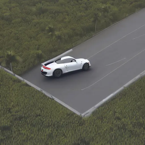 Prompt: porsche gt 3 dropping from a cargo plane in hawaii city, cinematic, 8 k, unreal engine 5