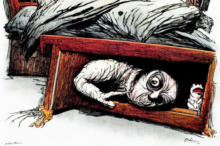 Image similar to monster under the bed by ralph steadman