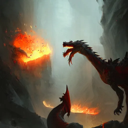 Prompt: a fire dog dragon, greg rutkowski