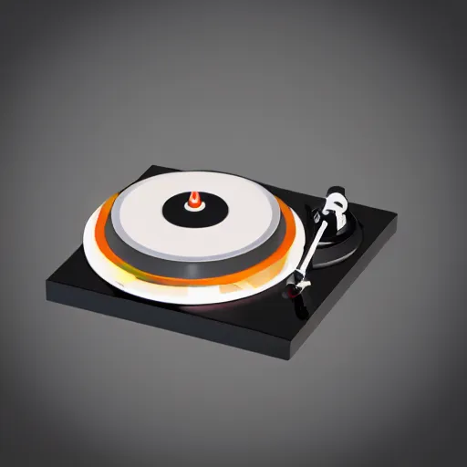 Image similar to a turntable with a needle on top of it, a low poly render by tim biskup, featured on polycount, computer art, sketchfab, rendered in maya, voxel art