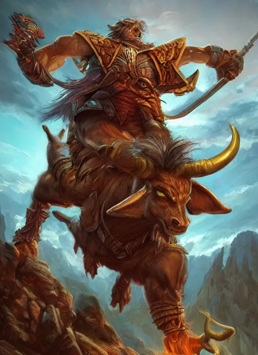 Image similar to minotaur, ultra detailed fantasy, dndbeyond, bright, colourful, realistic, dnd character portrait, full body, pathfinder, pinterest, art by ralph horsley, dnd, rpg, lotr game design fanart by concept art, behance hd, artstation, deviantart, hdr render in unreal engine 5