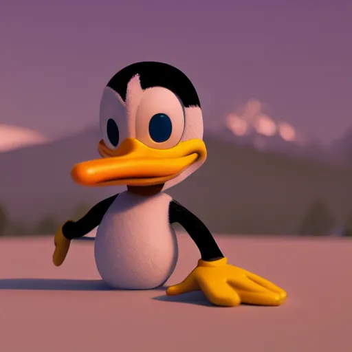 Prompt: ”donald duck found in the alps, photorealistic, octane render”