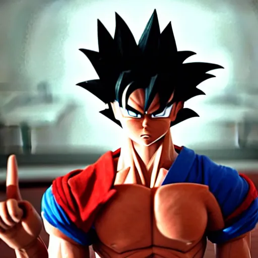 Image similar to son goku watching morbius in the movie theaters, rendered in unreal engine 5, shading, realistic lighting, volumetric lighting