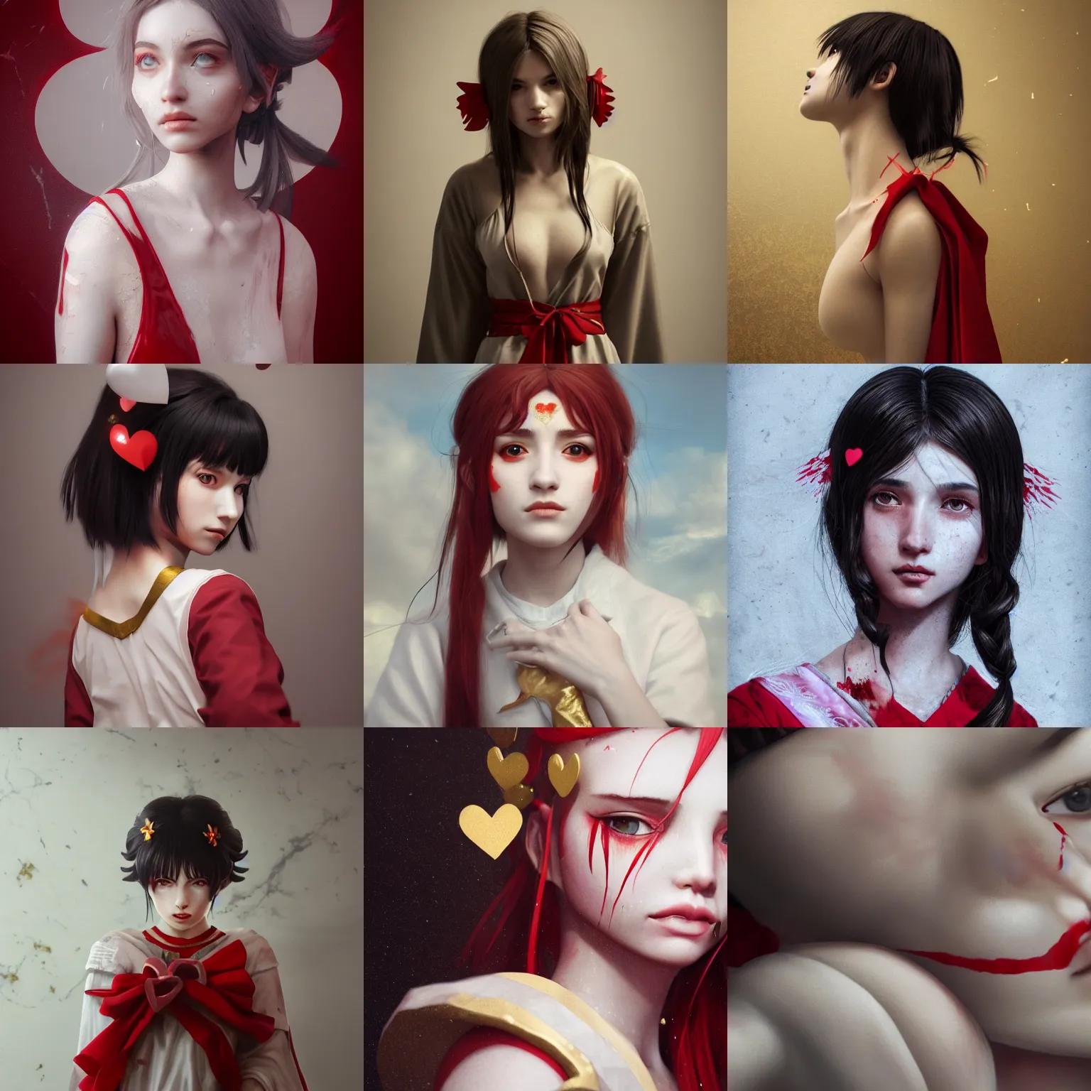 Prompt: artistic render of reimu hakurei, art by alessio albi 8 k ultra realistic, marble, gold, heart, women, classical art, texture, trending on artstation, 4 k, hyperrealistic, focused, extreme details, unreal engine 5, masterpiece