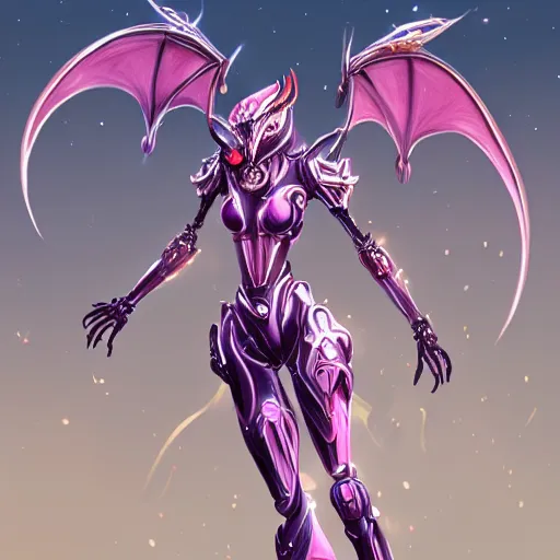 Image similar to highly detailed exquisite fanart, of a beautiful female warframe, but as a stunning anthropomorphic robot female dragon, standing elegantly, shining reflective off-white plated armor, bright Fuchsia skin, sharp claws, full body shot, epic cinematic shot, realistic, professional digital art, high end digital art, DeviantArt, artstation, Furaffinity, 8k HD render, epic lighting, depth of field