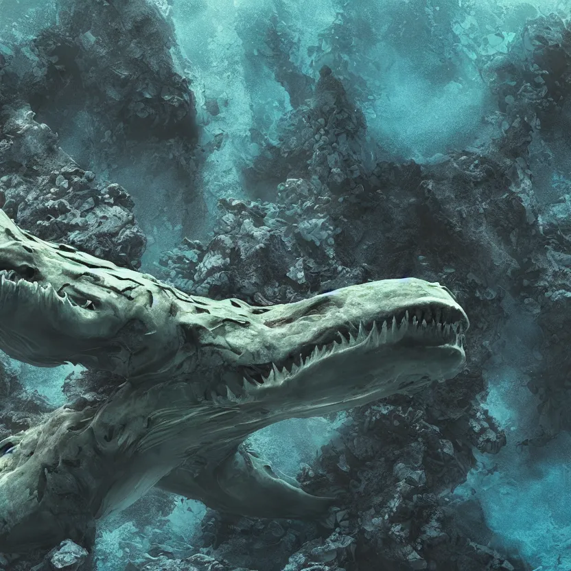 Image similar to photorealistic render of an underwater monster from the mariana trench, octane render