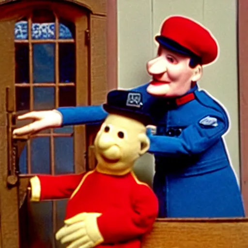 Image similar to herman goering as a puppet in postman pat, bbc