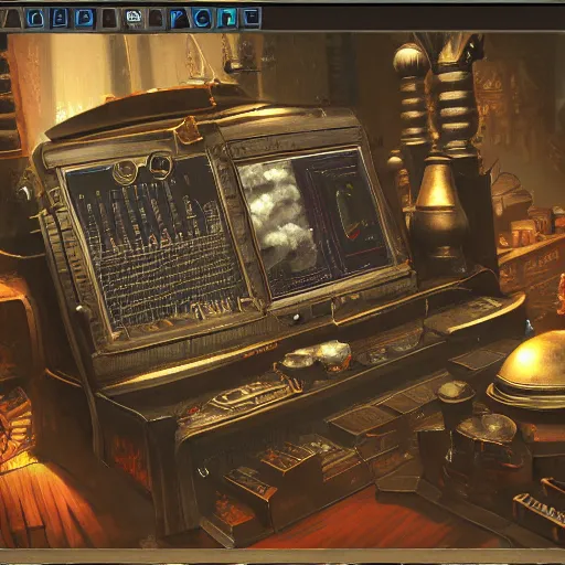 Image similar to Steam computer in ancient time, highly detailed, highly realistic, artstation