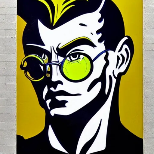 Image similar to Wall mural portrait of Mr Freeze, urban art, pop art, artgerm, by Roy Lichtenstein