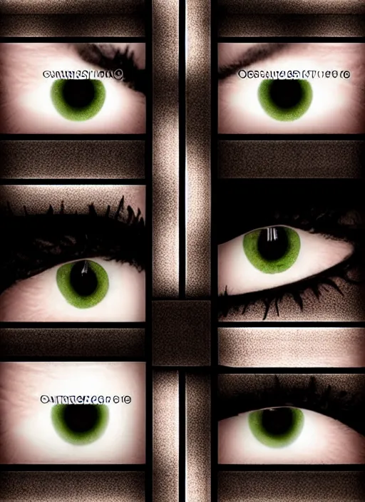 Image similar to grid montage of cube shaped eyes, square shaped black dilated pupils, cube shaped irises, detailed colored textures, eyelashes, advanced art, art styles mix, from wikipedia, wet reflections in square eyes, sunshine light, hd macro photograph, from side, various eyelid positions, square black pupil centered