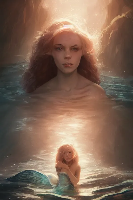 Image similar to portrait of arielle the mermaid with doc brown face in water, medium shot, disney animation, sharp, illustration, sharp, fanart, anime key art by greg rutkowski, bloom, dramatic lighting sharp focus, cinematic, artbook, smooth, centered