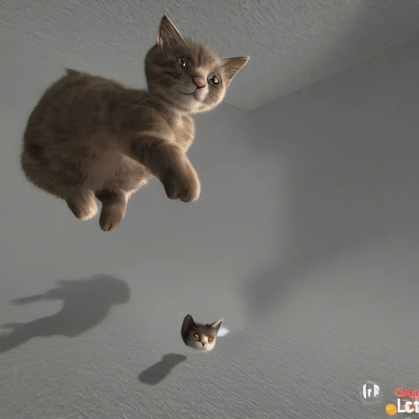 Image similar to a very cute cat jumping, unreal engine, path tracing