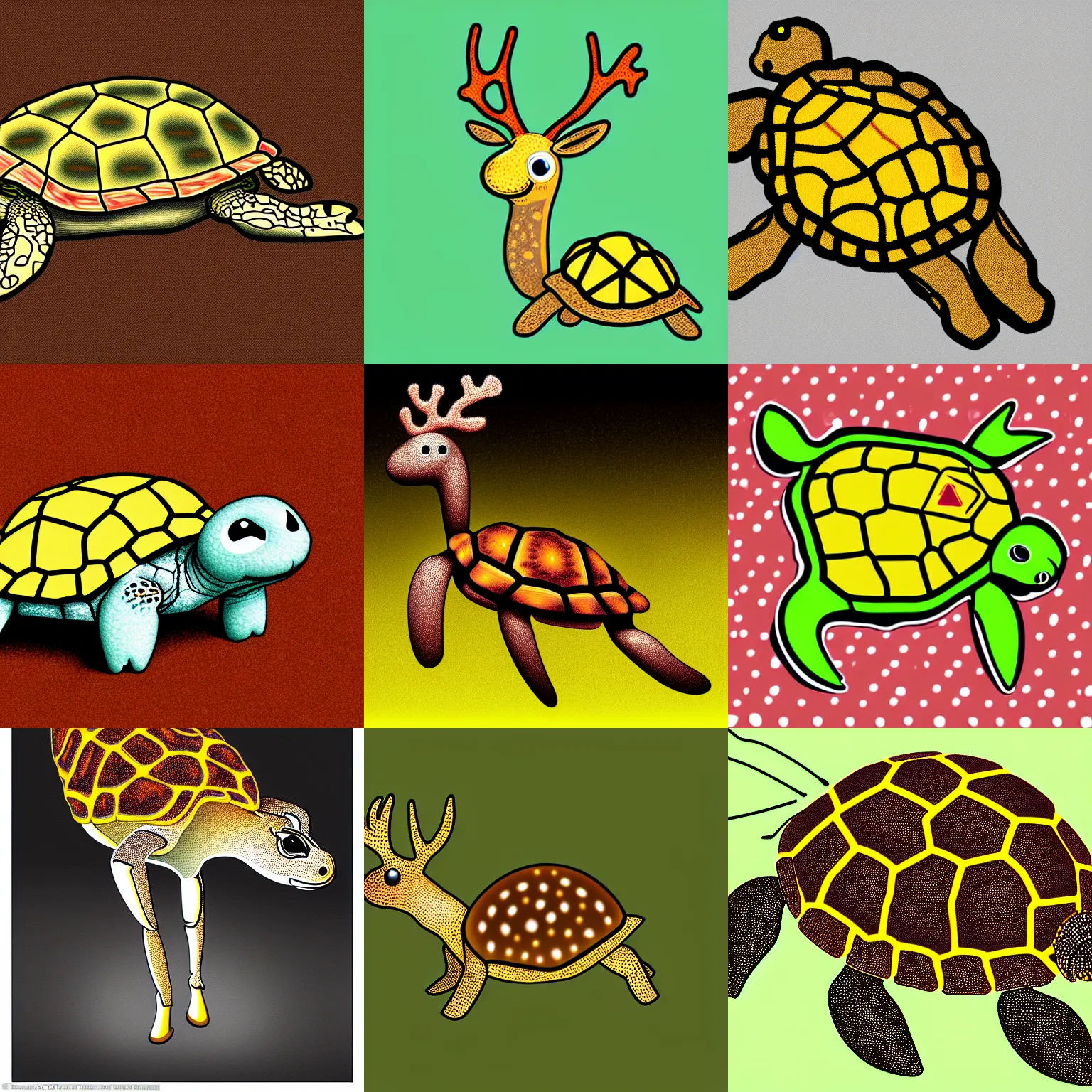 Prompt: a detailed digital art of a Inclement defect A spotted brainy deer crawls above the turtle