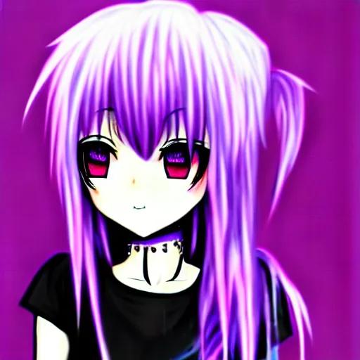 Image similar to emo anime girl, scene, rainbowcore, vhs monster high, glitchcore witchcore, checkered spiked hair, pixiv