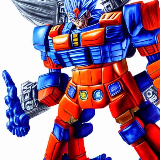 Prompt: Goku fused with optimus prime, Realistic photo, well detailed