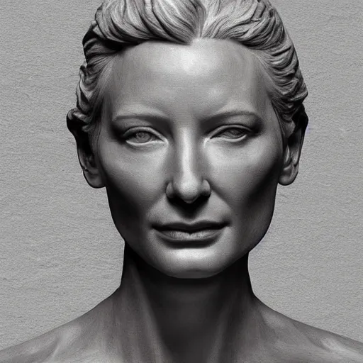 Image similar to sculpture of cate blanchett ,victorious , by Augusts Rodin,hyper detailed, photorealism