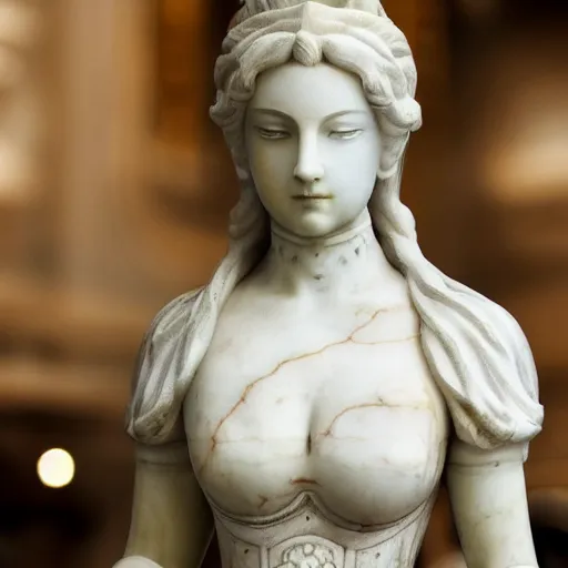 Prompt: a photo a huge marble statue of Lady Lunafreya, shallow focus