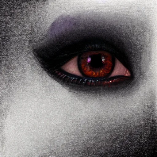 Prompt: a deep completely black shadow entity, deep purple eyes, completely dark, no color, with black magic powers, ultra realistic, 8 k, organic painting, trending on artstation