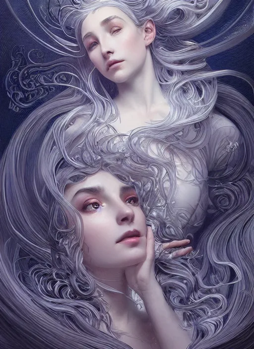 Image similar to a dreamy moody photographic portrait of a anthropomorphic bioluminescent silver wave, dramatic upward lighting, fantasy, intricate, elegant, highly detailed, digital painting, artstation, concept art, smooth, sharp focus, illustration, art by artgerm and h r giger and alphonse mucha