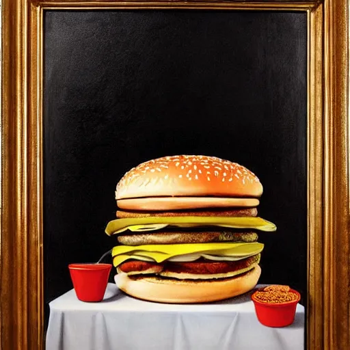 Image similar to mcdonalds big mac, painting by caravaggio