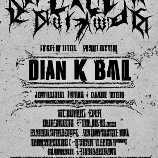 Image similar to black metal concert flyer, black metal logos, unreadable, 3 band lineup, local bar, d. i. y. venue, basement show