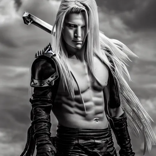 Image similar to gavin casalegnor as sephiroth in the style of luis royo and artgerm, 8 0 mm camara, photoreal, hd 8 k