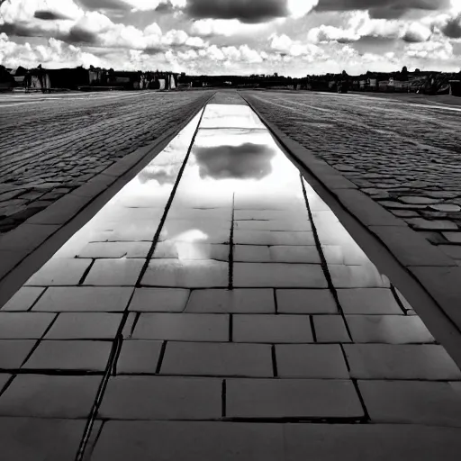 Prompt: lomography street photo wide angle clouds high contrast reflection, optical illusion