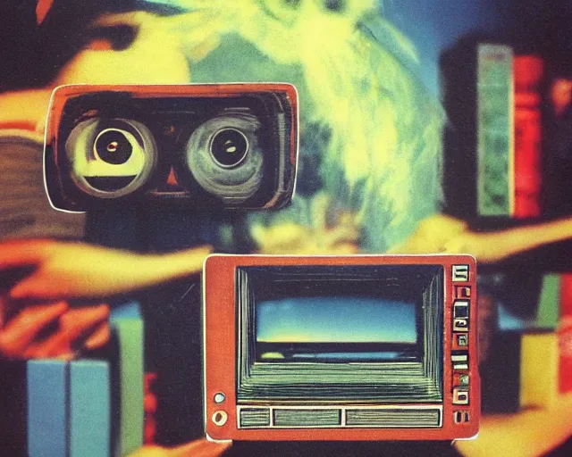 Image similar to VHS video, 1984, art, experimental, realistic, photorealistic