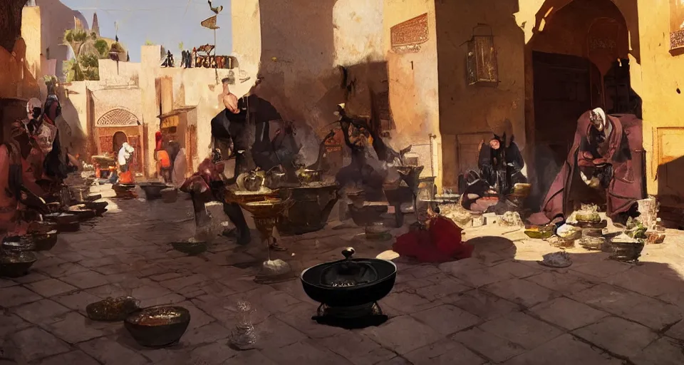 Prompt: Batman eat tajine in fez morrocco, digital art,ultra realistic,ultra detailed,art by greg rutkowski