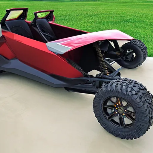 Prompt: tesla dune buggy, angular metallic style, all terrain tires