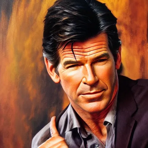Prompt: ultra realistic portrait painting of pierce brosnan, art by frank frazetta, 4 k, ultra realistic, highly detailed, epic lighting