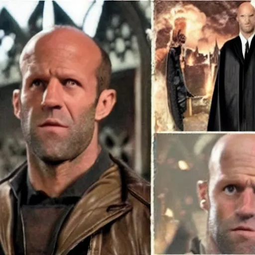 Image similar to jason statham as harry potter in hogwarts