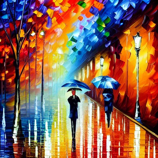 Image similar to a paint of rainy street by leonid afremov.