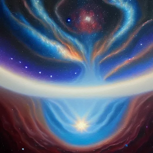 Image similar to facing the darkness galactic nebular astral realm sacred journey in oil painting, trending on artstation, award winning, emotional, highly detailed surrealist art