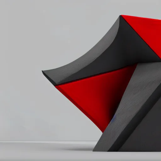 Image similar to one abstract sculpture, solid colors using only red and black, pure white background, photo realistic, unreal engine