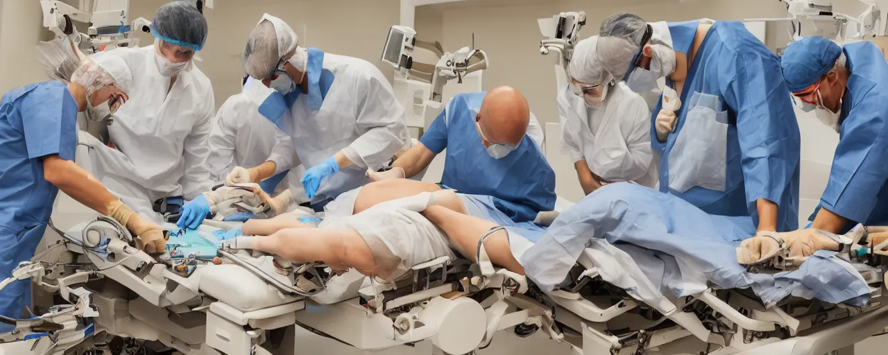 Prompt: three surgeons performing an operation on a jigsaw puzzle on an operating table, 16k, ultra realistic