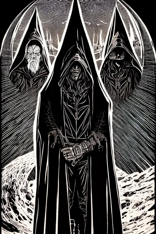 Prompt: wizard in a hooded cloak holding a vile, high details, intricately detailed, by vincent di fate, inking, 3 color screen print, masterpiece, trending on artstation,, sharp, details, hyper - detailed, hd, 4 k, 8 k