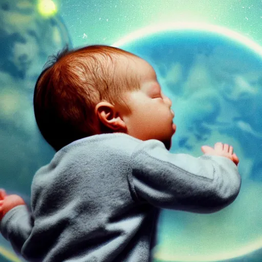 Image similar to baby from 2 0 0 1 looking over the planet looks like stanley kubrick realistic cinematic hdr