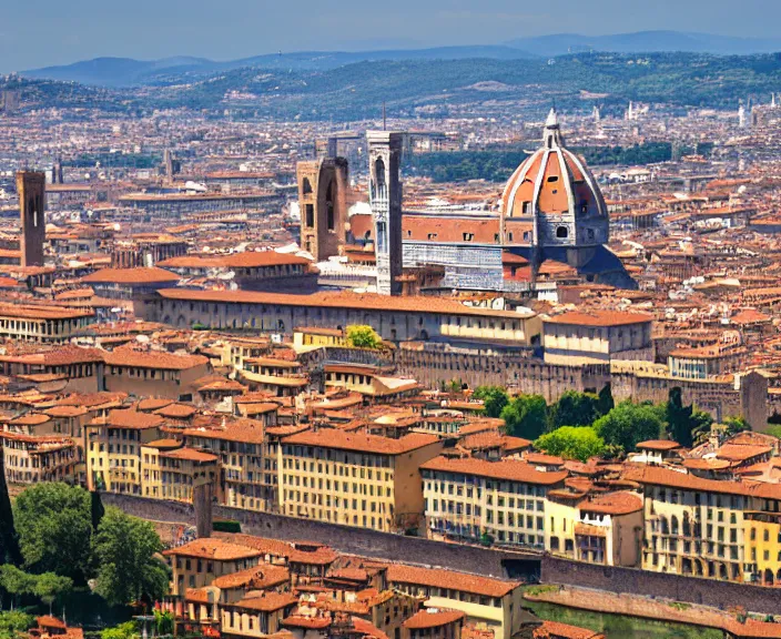 Image similar to 4 k hd, high detail photograph of renaissance florence cityscape, shot with sigma f / 4. 2, 2 5 0 mm sharp lens, wide shot, consistent, volumetric lighting, high level texture render