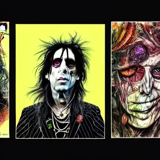 Image similar to graphic illustration, creative design, alice cooper, biopunk, francis bacon, highly detailed, hunter s thompson, concept art, mixed media