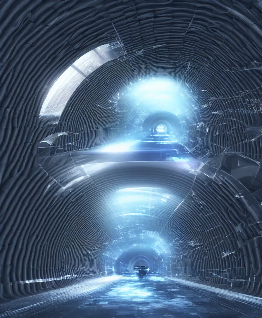 Prompt: highly detailed photo of very high speed air moving inside futuristic tunnel experiment, 3 d render, fantasy art station style, hyper realistic, concept art, 8 k detail post - processing