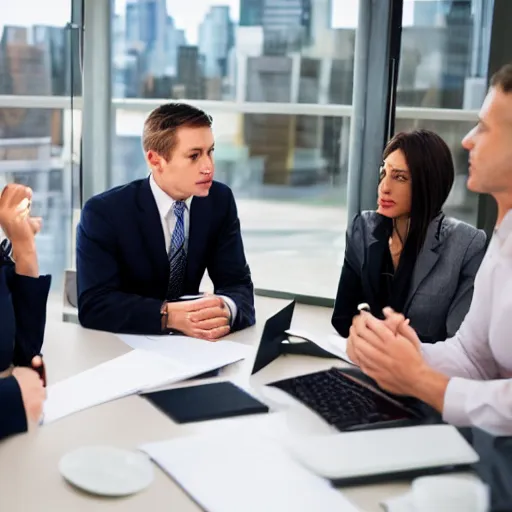 Prompt: a corporate office meeting with satan in a suit