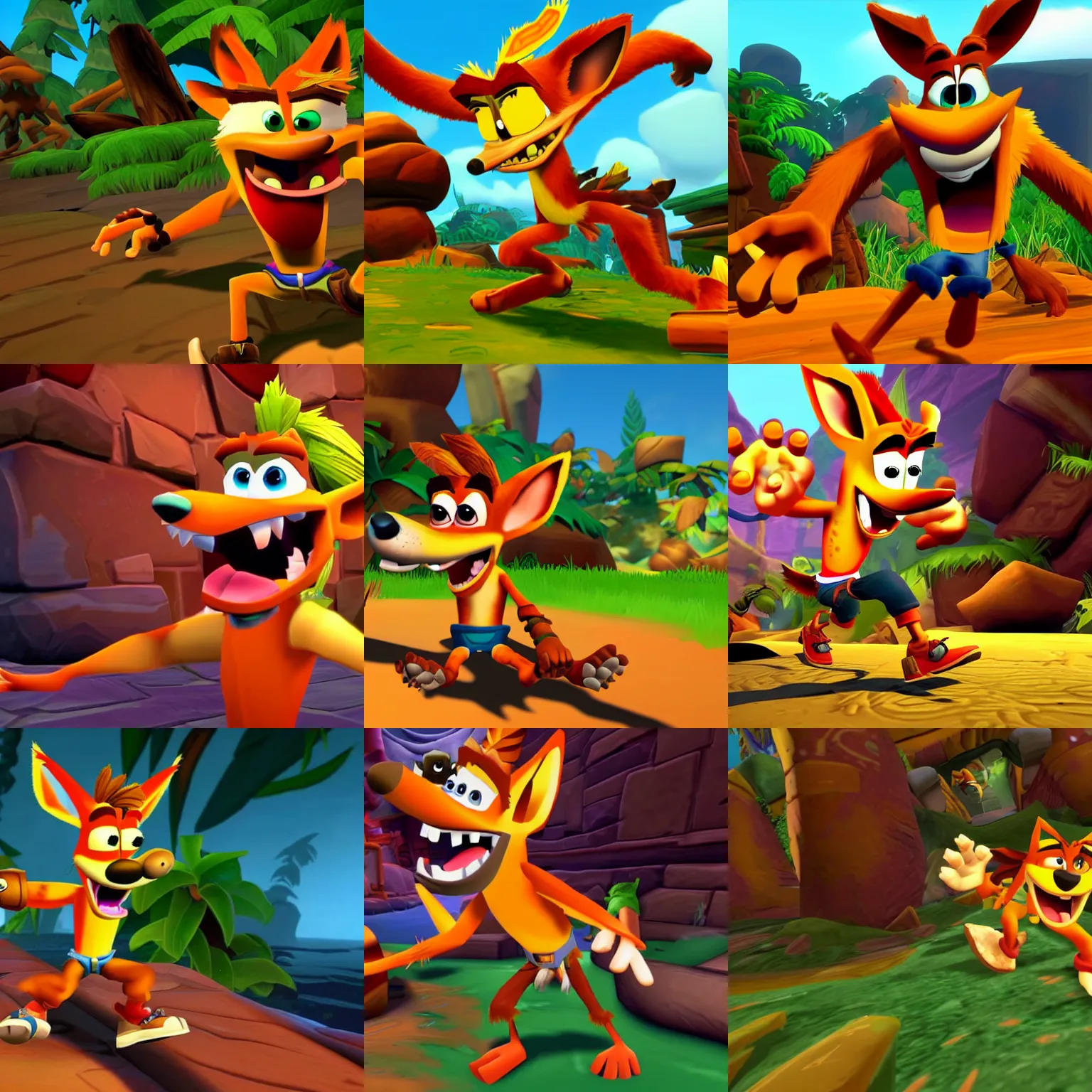 Prompt: crash bandicoot with dog snout, ty the tasmanian tiger