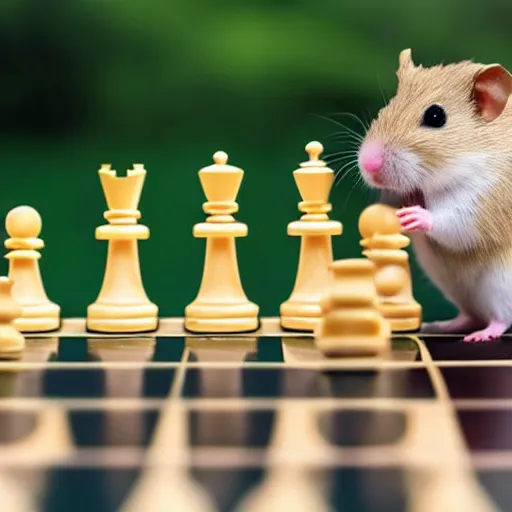 Image similar to a hamster playing chess, seen from the opponents view