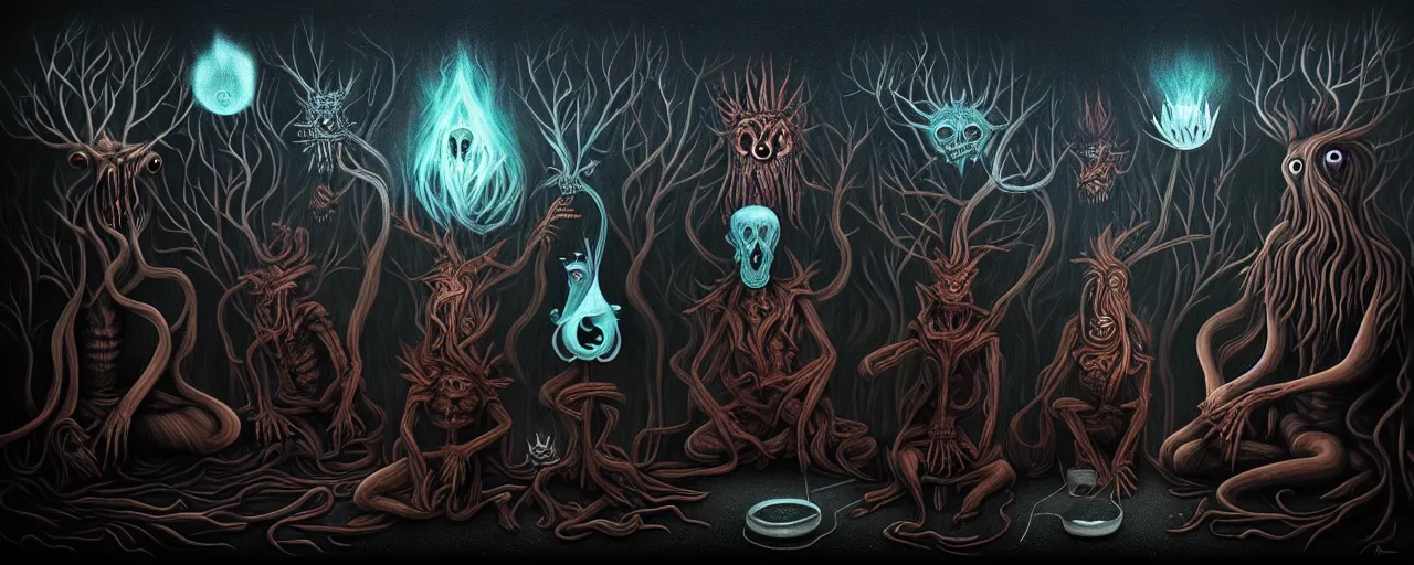 Image similar to alchemical creatures, surreal dark uncanny painting by ronny khalil